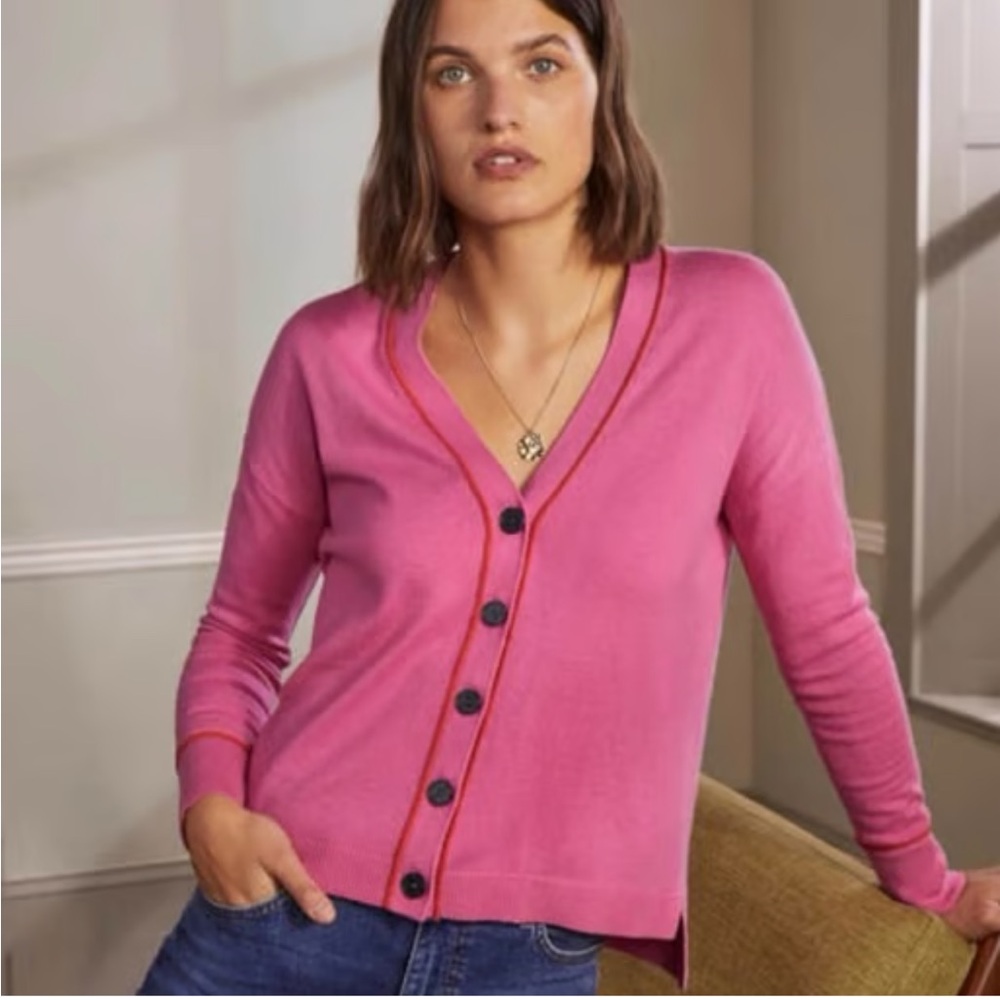 Boden Fuchsia Cardigan with Red Trim